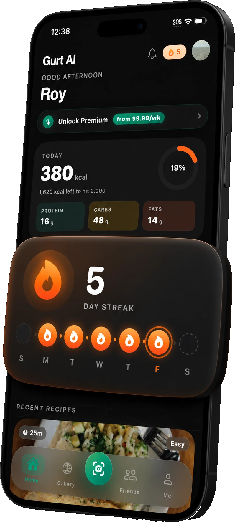 Gurt AI streak tracking on the home screen